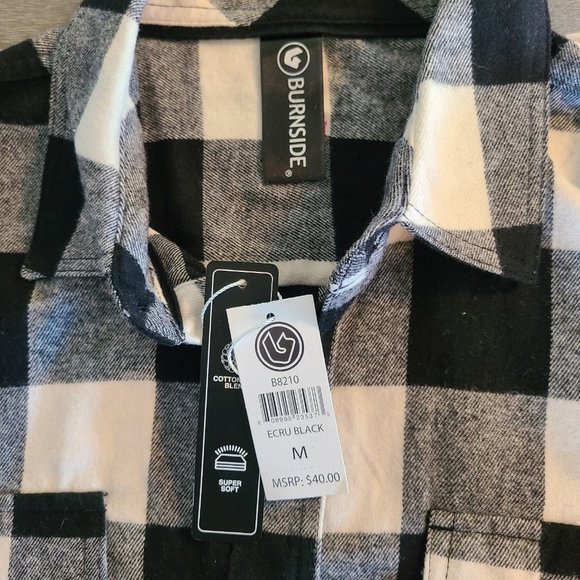 Burnside B8210 Yarn-Dyed Long Sleeve Flannel Mens Medium Black White NWT - Picture 5 of 9